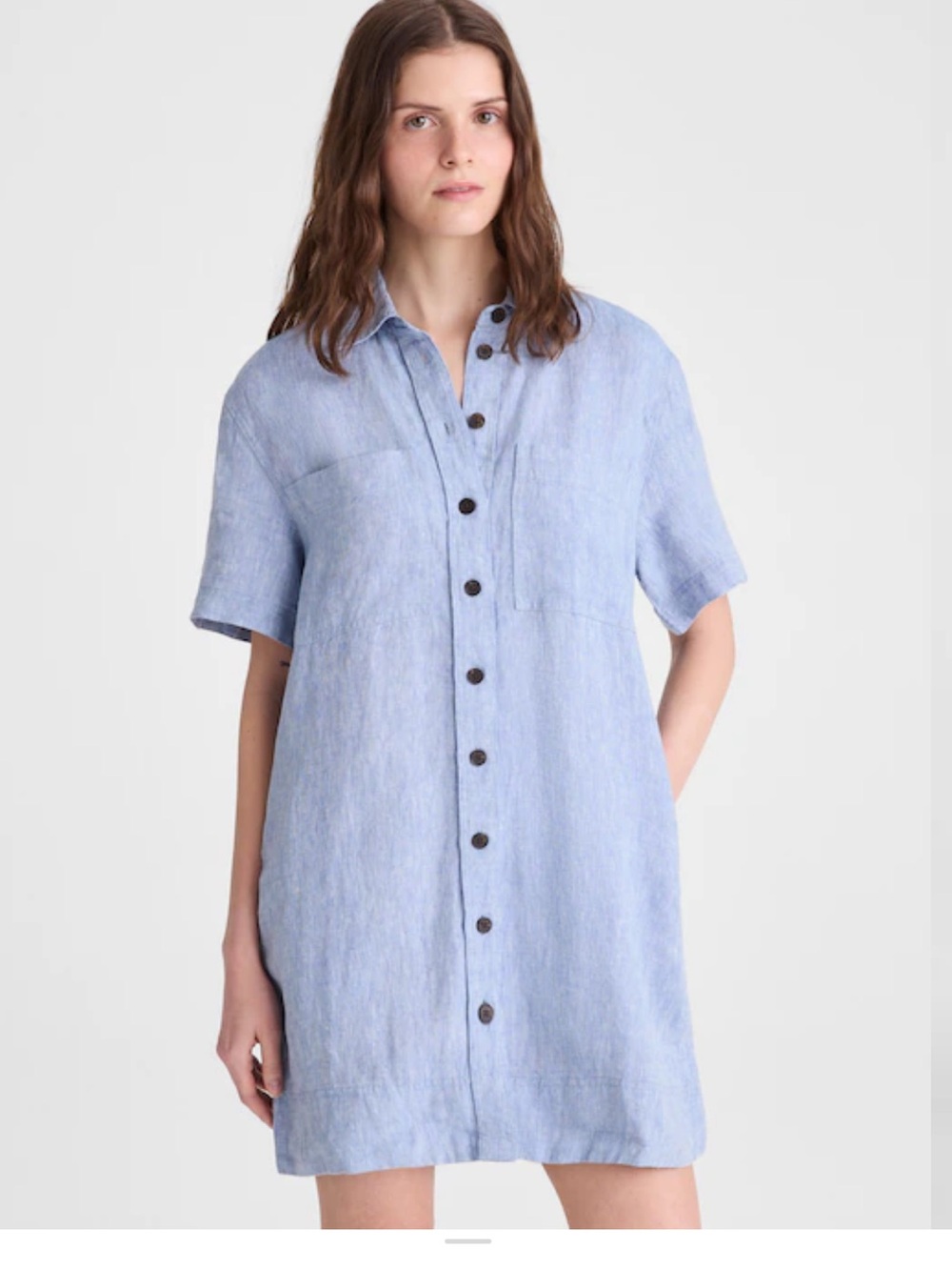 Madewell Light Blue Button-Front Linen Shirt Dress